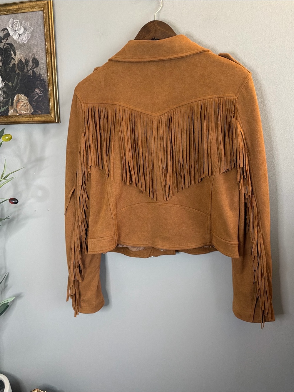 Buddy Love Francesca Camel Faux Suede Fringe Moto Jacket Western Boho Large - Picture 4 of 8